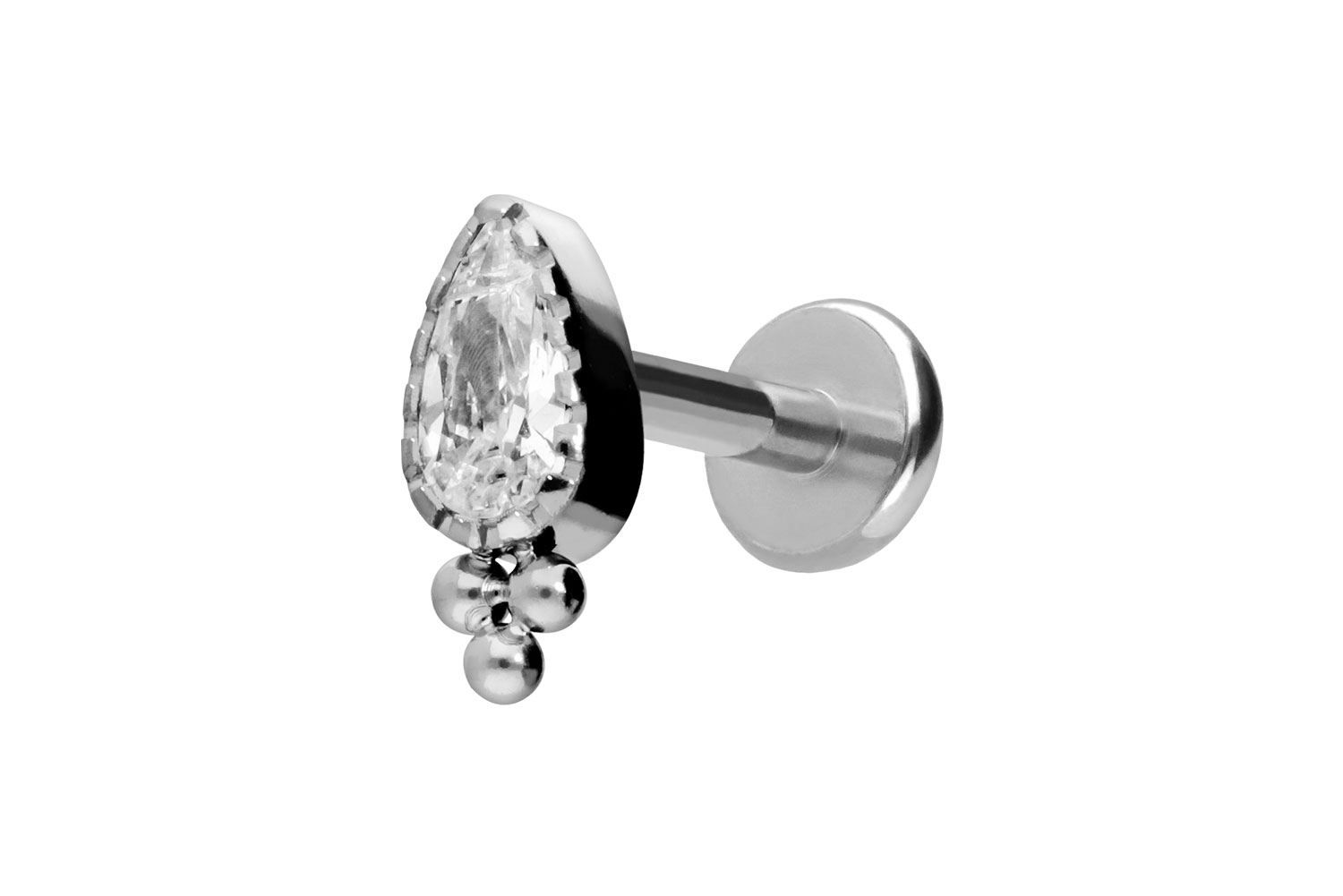 Titan Labret Piercing mit Push Fit KRISTALLTROPFEN + KUGELN